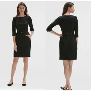 MM LaFleur Black Dress Estuko Satin Jacquard Size 12 Sheath 3/4 Sleeves